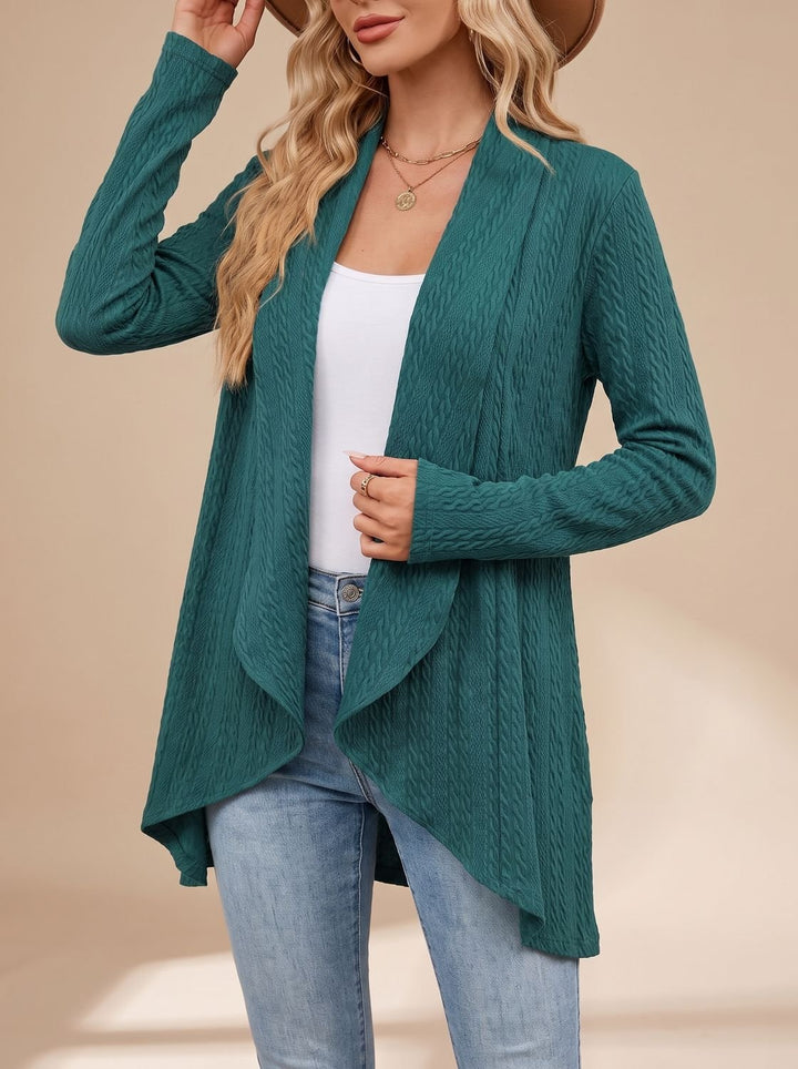 Greta | Women's Long Sleeve Cardigan Open Front Cable Knit Hip Length