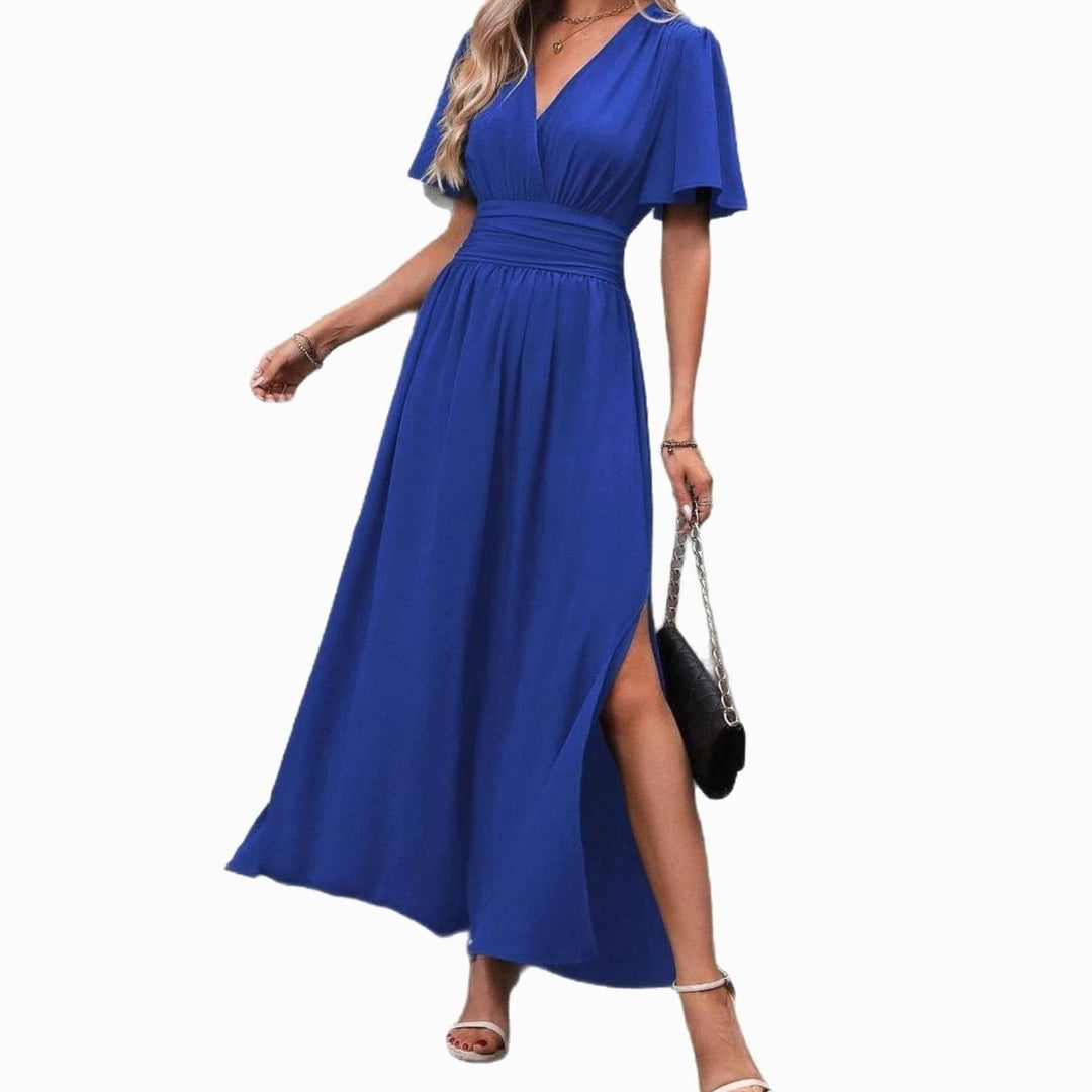 Charlotte | Women's Maxi Dress with V-Neck, Flowy Sleeves, and Side Slit