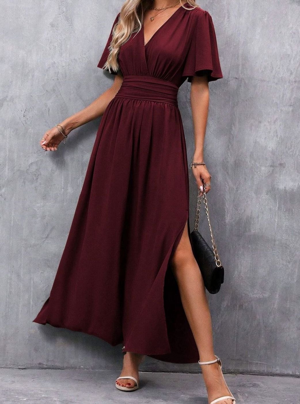 Charlotte | Women's Maxi Dress with V-Neck, Flowy Sleeves, and Side Slit