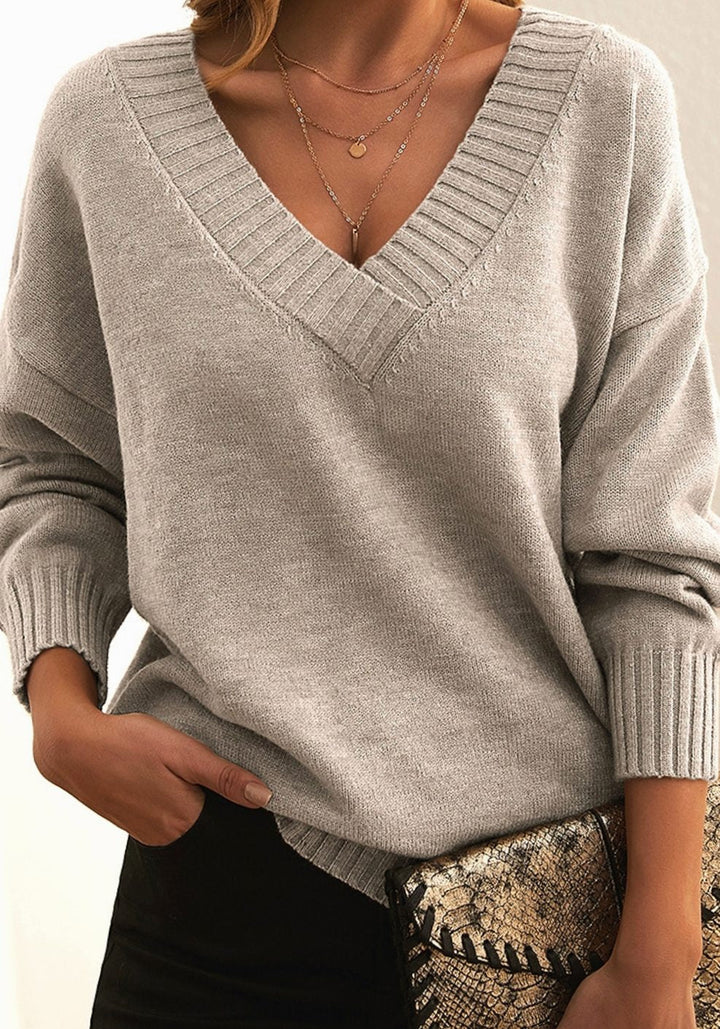Frieda | Women's Oversized V-Neck Knit Sweater Long Sleeve