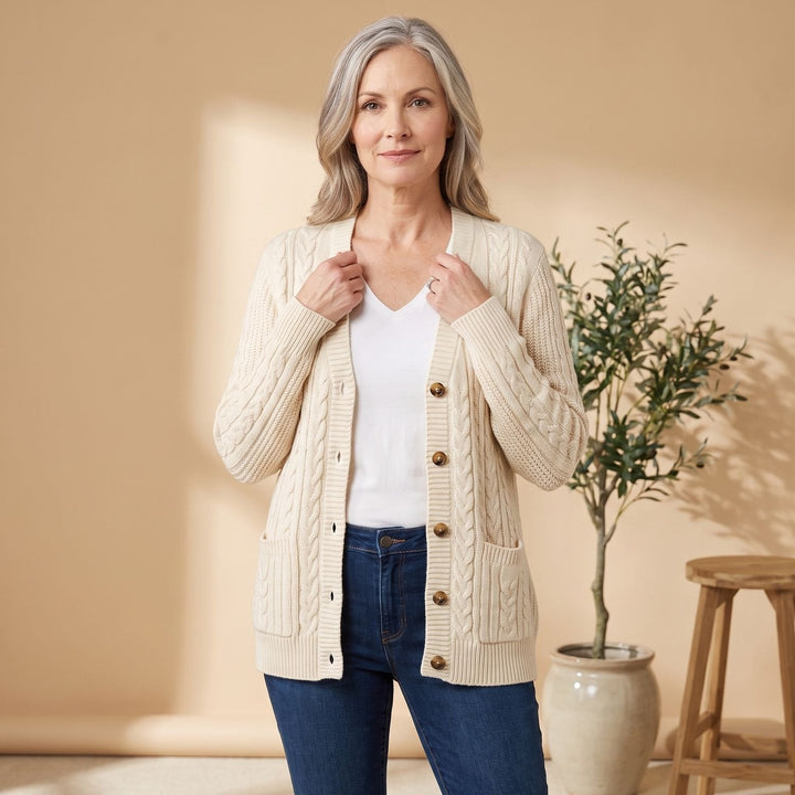 Emilia | Women's Oversized Cable-Knit Cardigan with Button Placket and Pockets