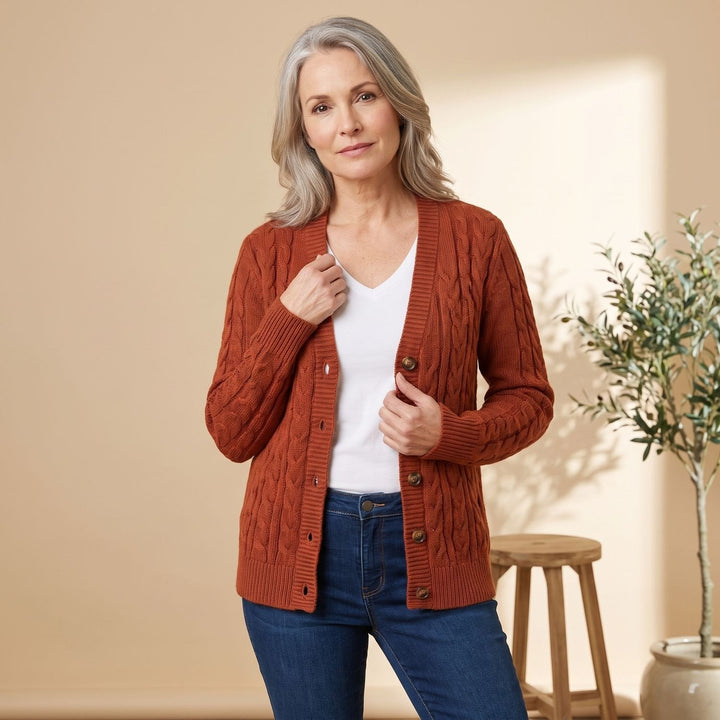Emilia | Women's Oversized Cable-Knit Cardigan with Button Placket and Pockets
