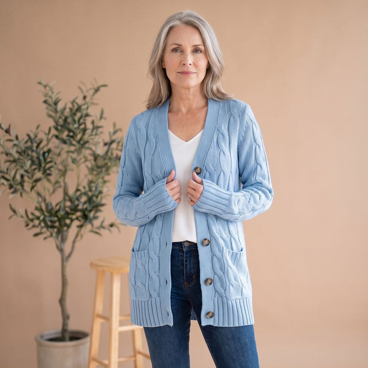 Emilia | Women's Oversized Cable-Knit Cardigan with Button Placket and Pockets