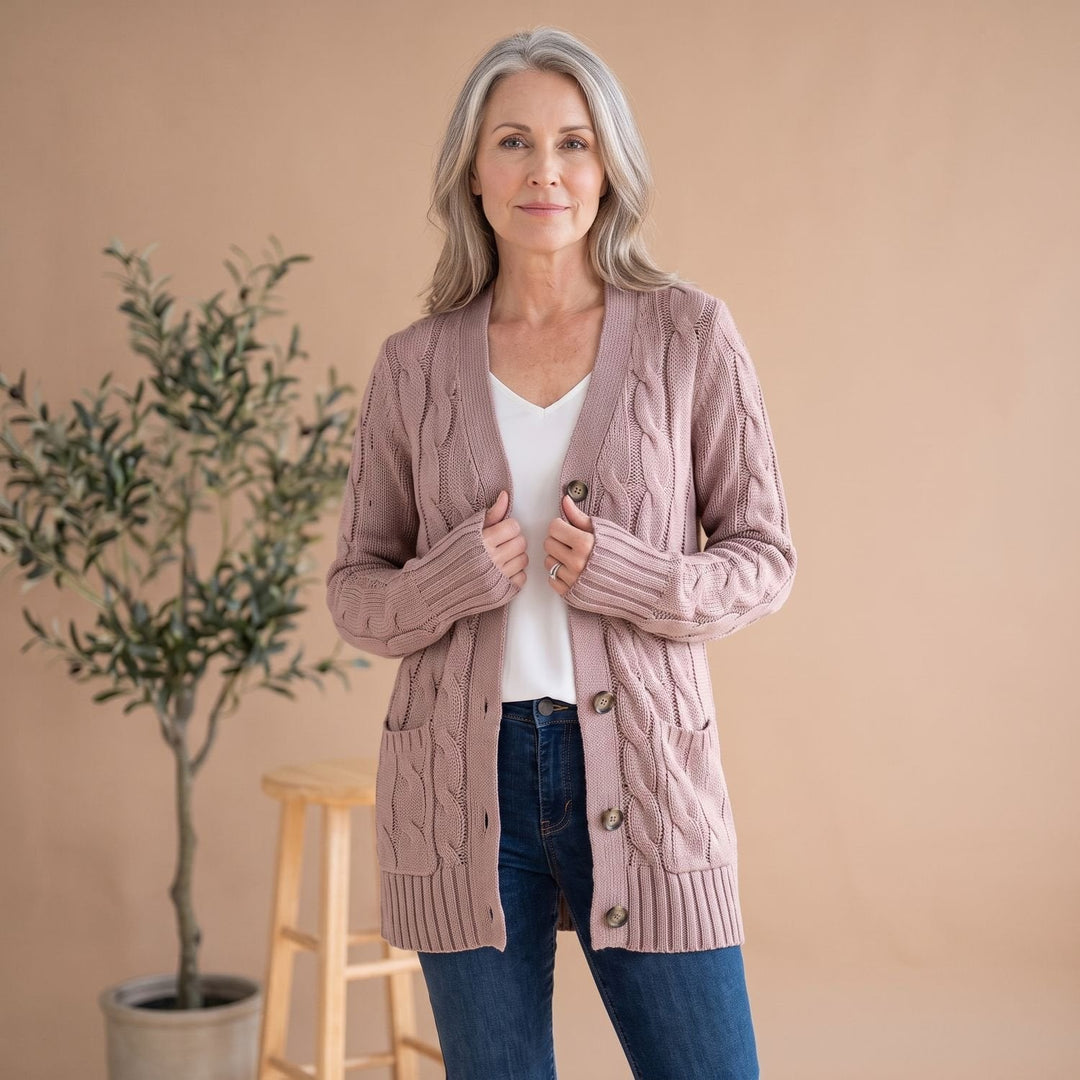 Emilia | Women's Oversized Cable-Knit Cardigan with Button Placket and Pockets