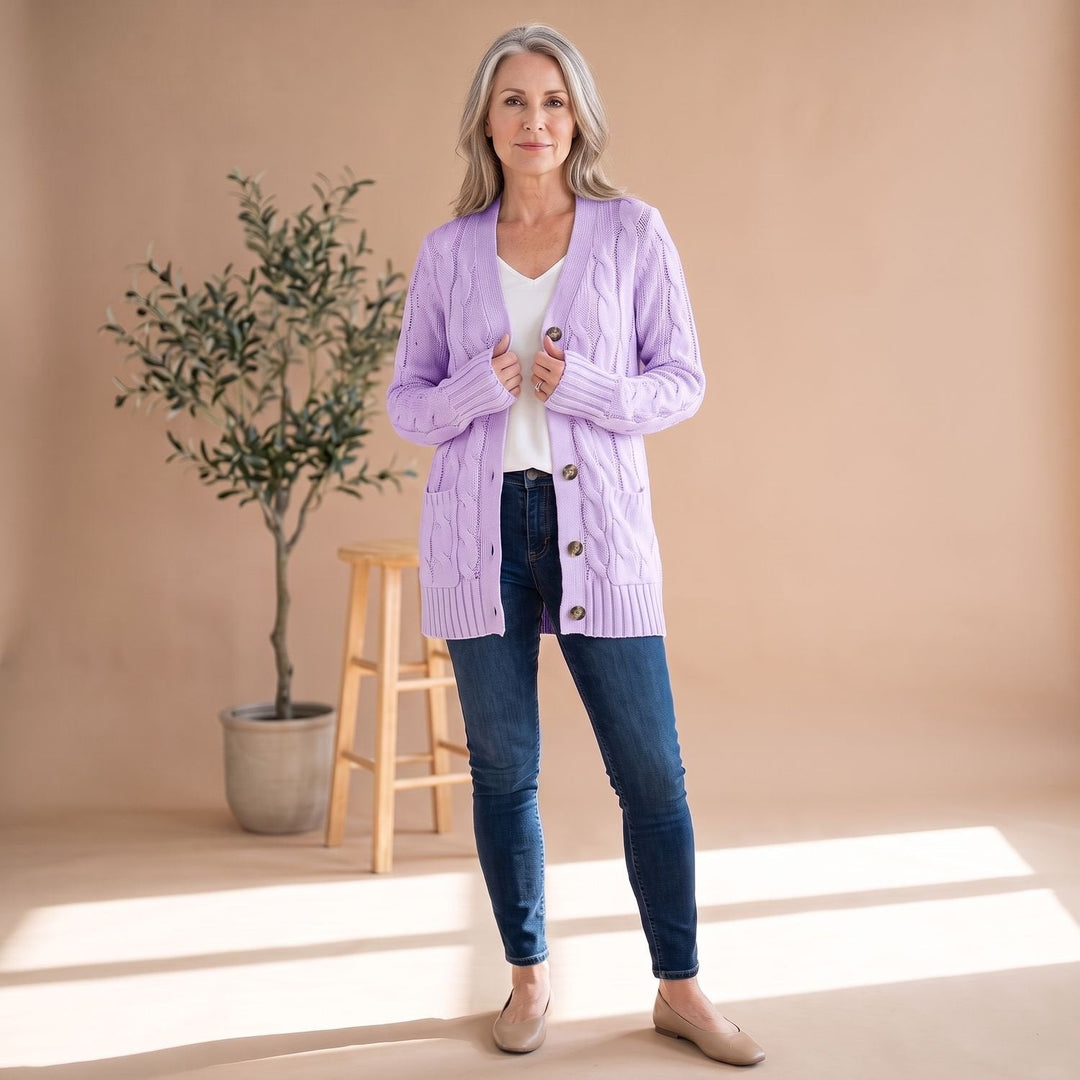 Emilia | Women's Oversized Cable-Knit Cardigan with Button Placket and Pockets