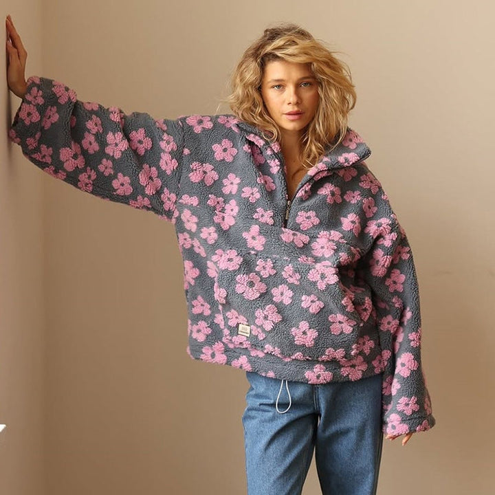 Emilia | Women's Oversized Floral Sherpa Fleece Pullover Sweater