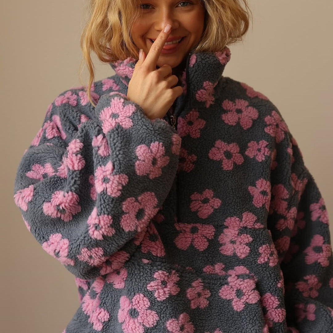 Emilia | Women's Oversized Floral Sherpa Fleece Pullover Sweater