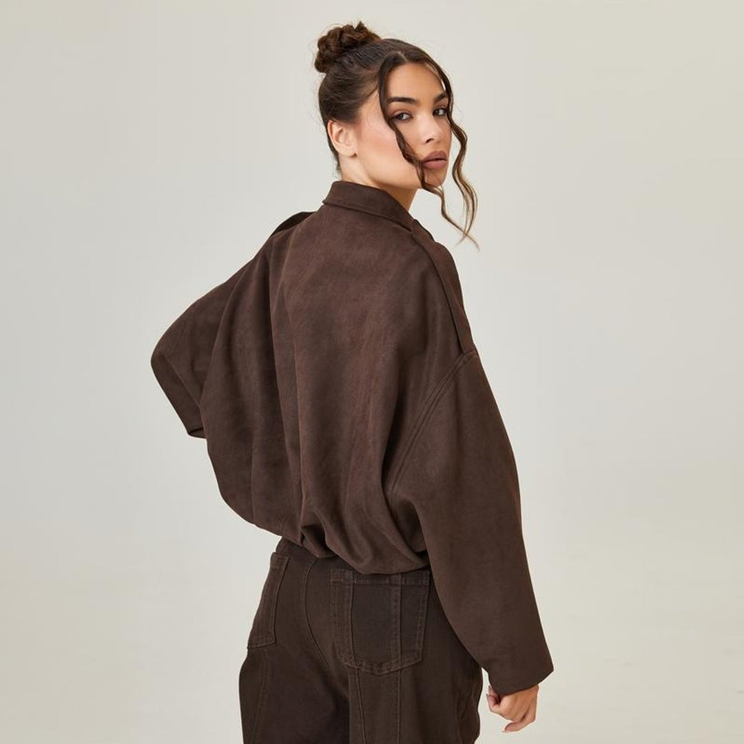 Emilia | Women's Oversized Cropped Faux Suede Bomber Jacket