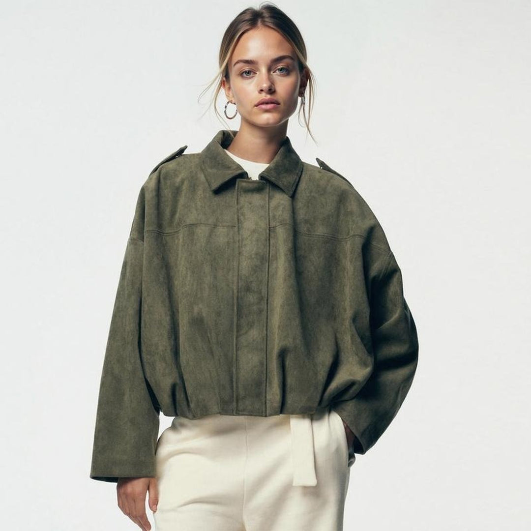 Emilia | Women's Oversized Cropped Faux Suede Bomber Jacket