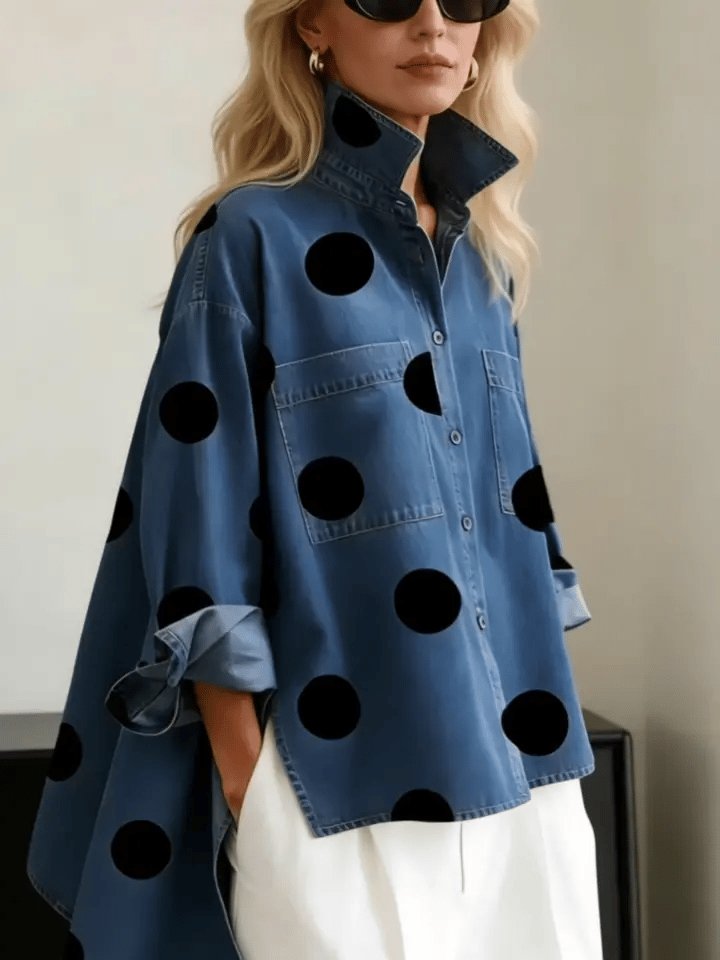 Clara | Women's Oversized Long Sleeve Polka Dot Shirt