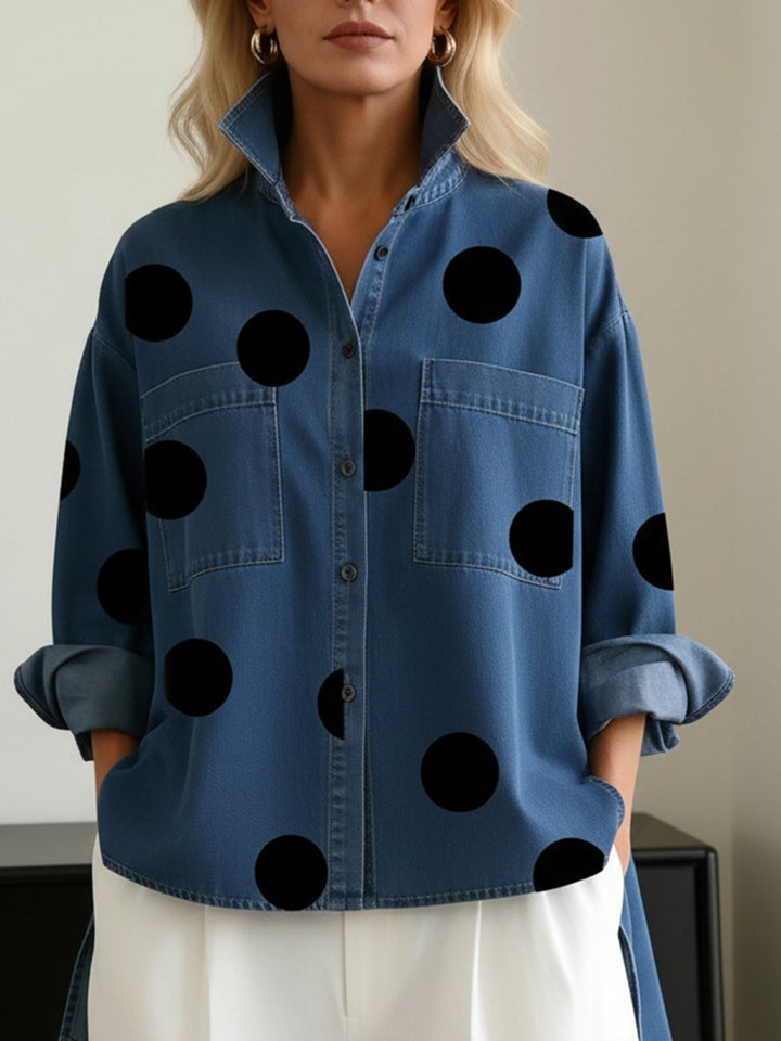 Clara | Women's Oversized Long Sleeve Polka Dot Shirt