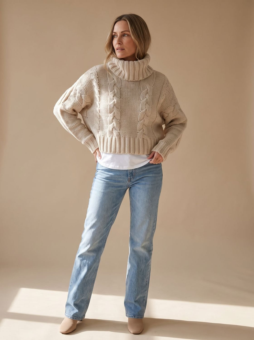 Charlotte | Women's Oversized Turtleneck Chunky Knit Cable Pattern Sweater