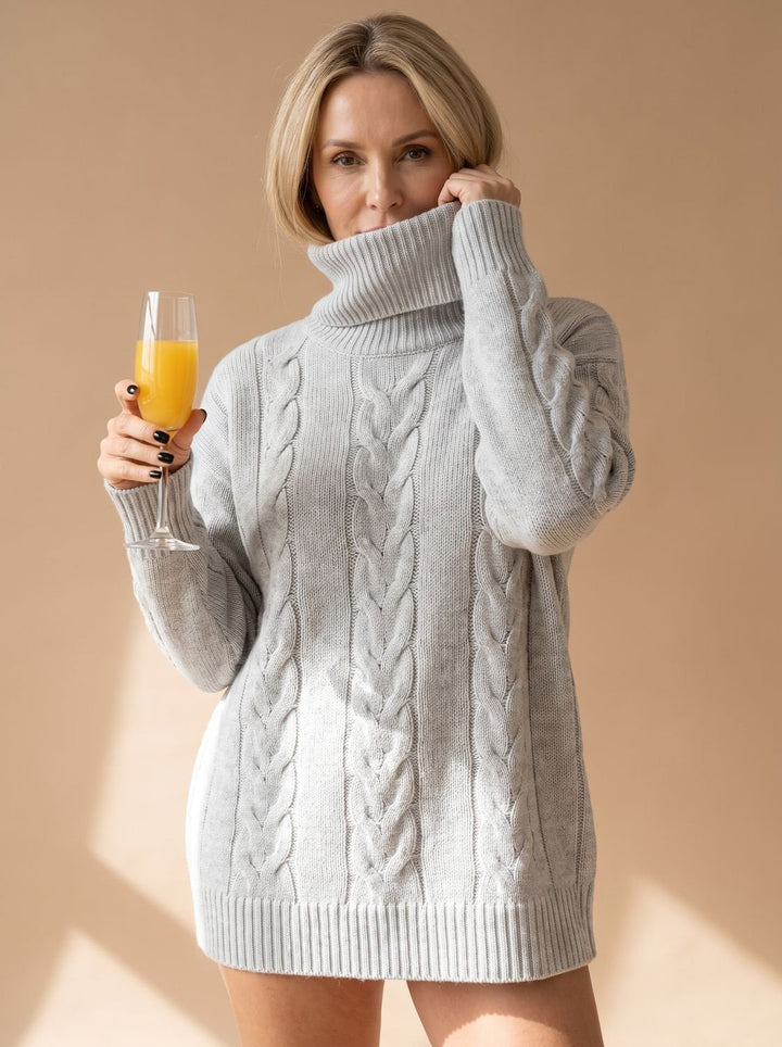 Charlotte | Women's Oversized Turtleneck Chunky Knit Cable Pattern Sweater