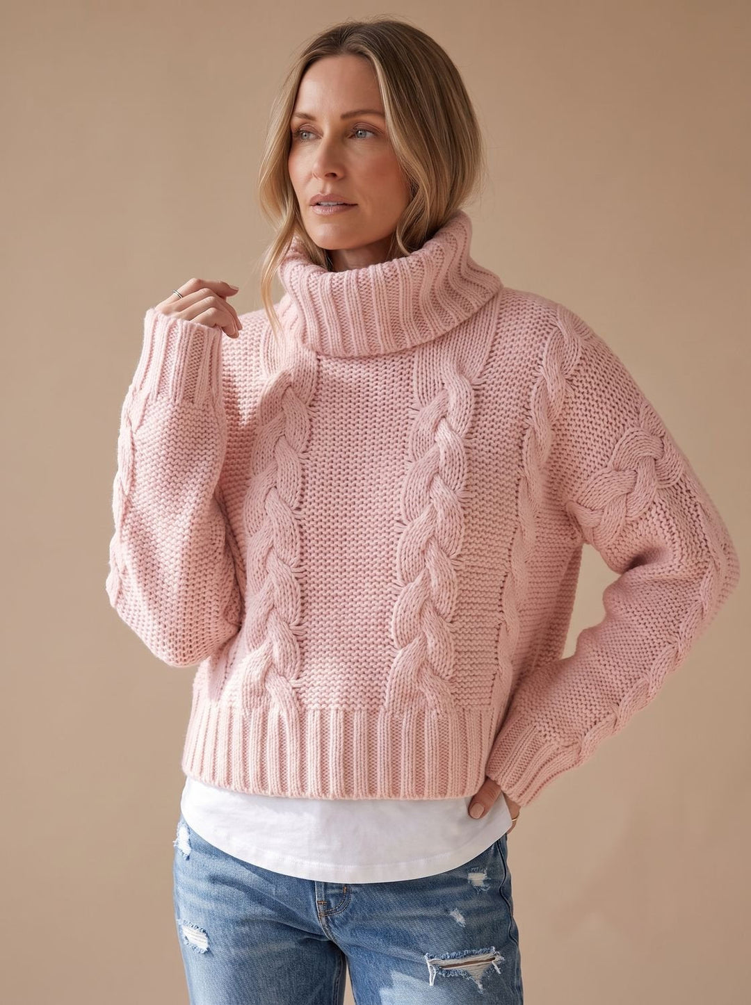 Charlotte | Women's Oversized Turtleneck Chunky Knit Cable Pattern Sweater