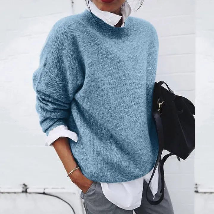 Annika Women's Oversized Round Neck Cashmere Blend Pullover Sweater, view 2 - Elena Harper
