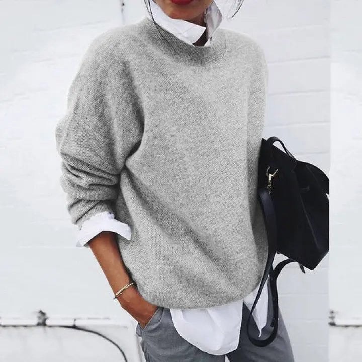 Annika Women's Oversized Round Neck Cashmere Blend Pullover Sweater, view 4 - Elena Harper