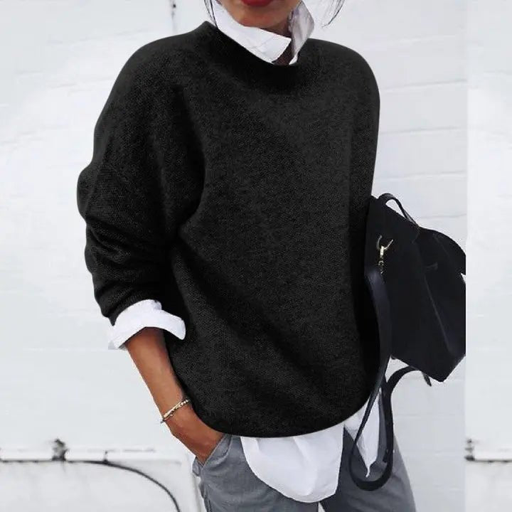Annika Women's Oversized Round Neck Cashmere Blend Pullover Sweater, view 5 - Elena Harper