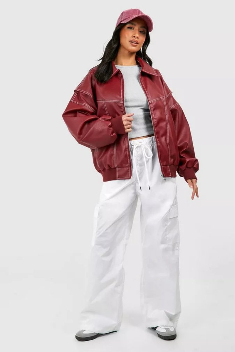 Elisabeth | Women's Oversized Quilted Bomber Jacket with Contrast Stitching Faux Leather
