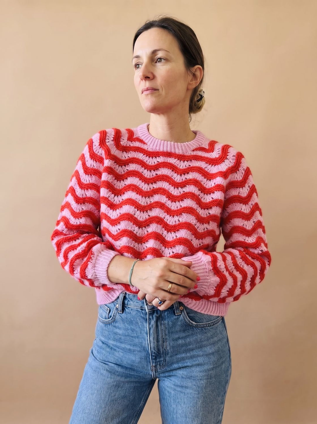 Hannah | Women's Oversized Knit Sweater with Wave Pattern and Round Neck