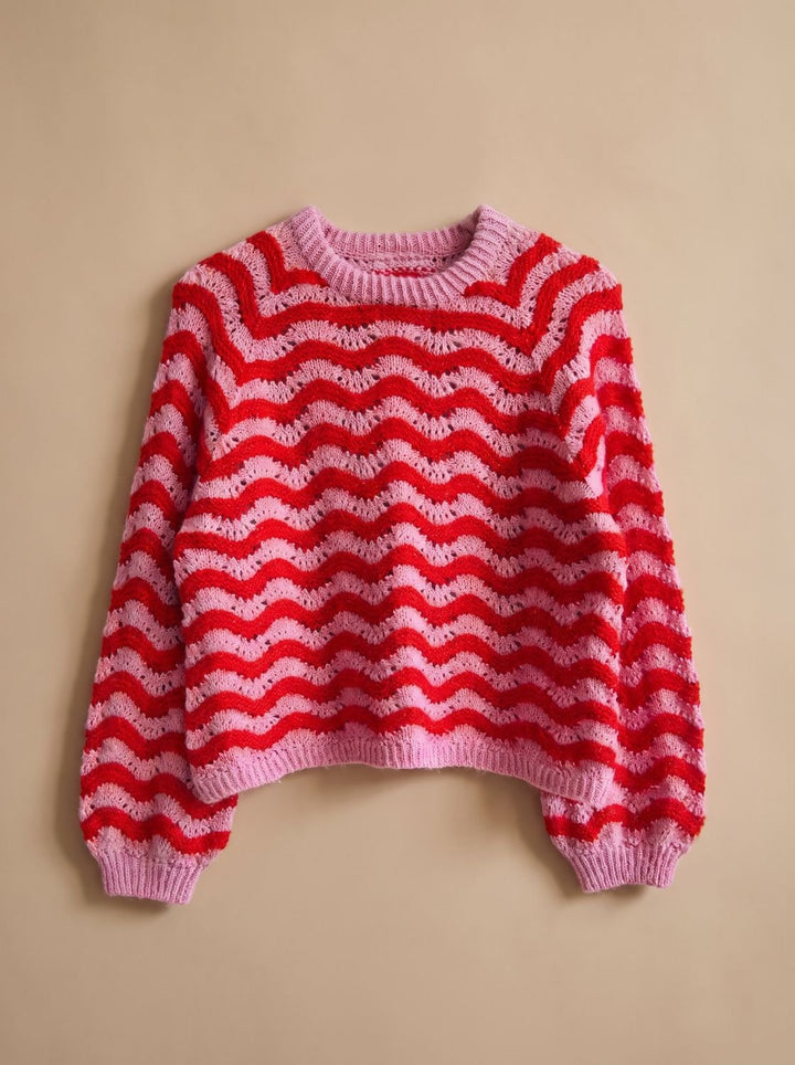 Hannah | Women's Oversized Knit Sweater with Wave Pattern and Round Neck