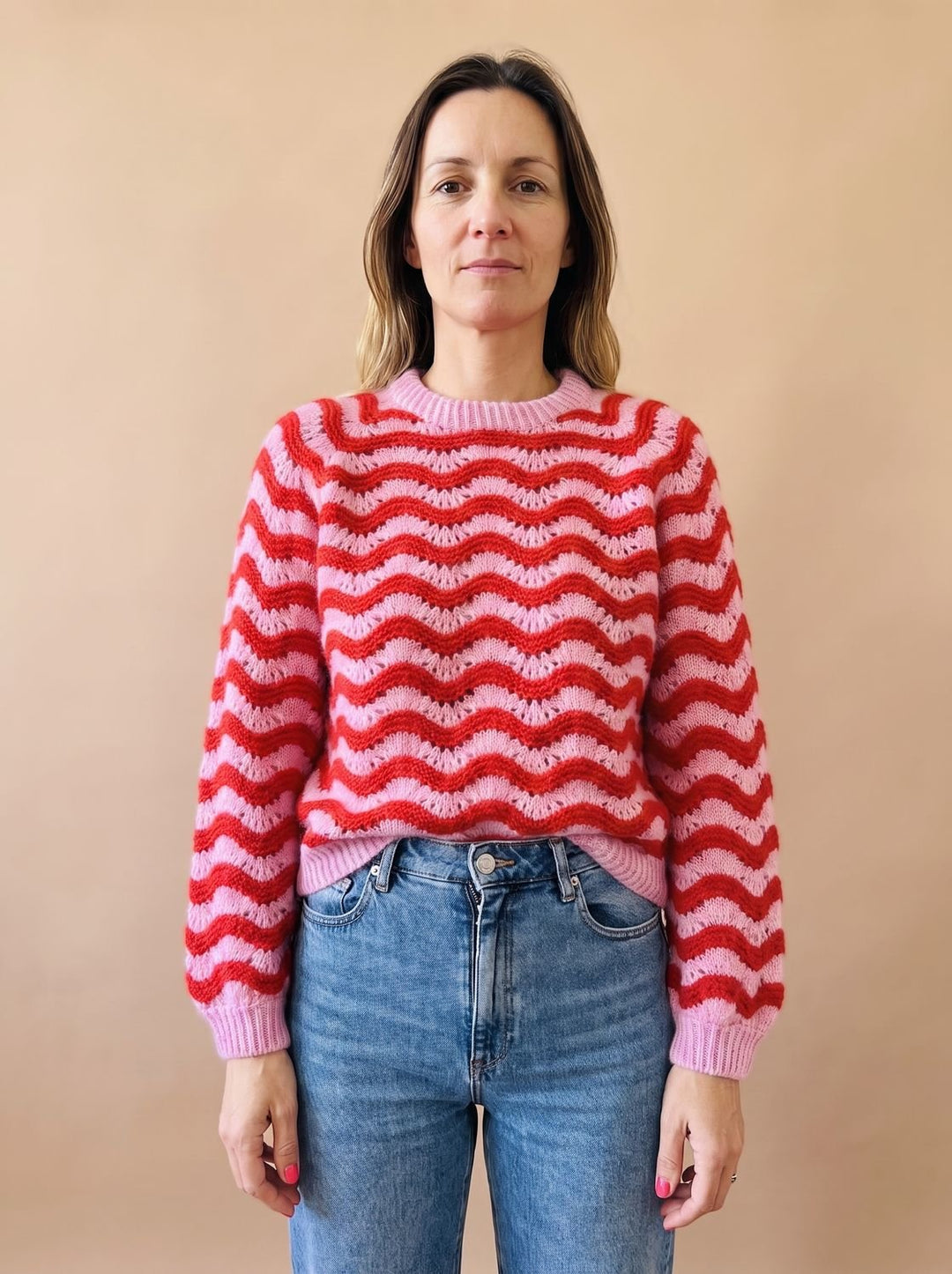 Hannah | Women's Oversized Knit Sweater with Wave Pattern and Round Neck