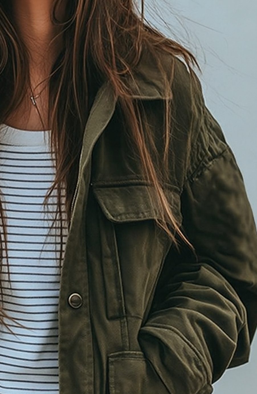 Amelie | Women's Oversized Utility Jacket with Button Placket Transitional Jacket