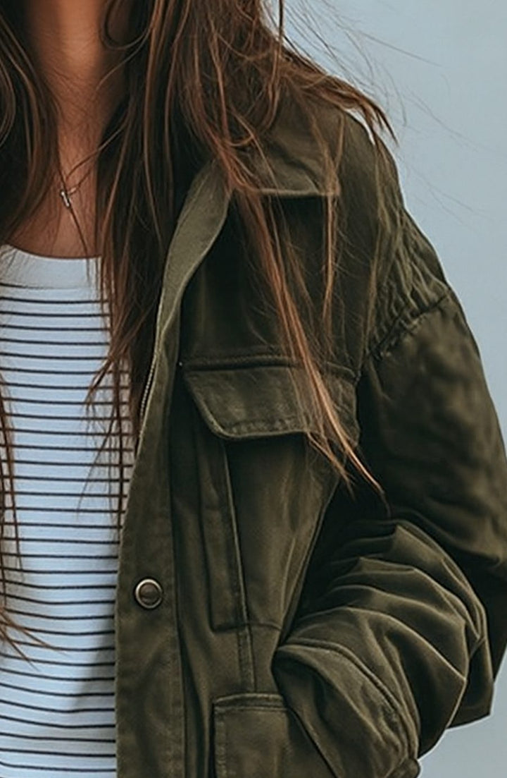 Amelie | Women's Oversized Utility Jacket with Button Placket Transitional Jacket