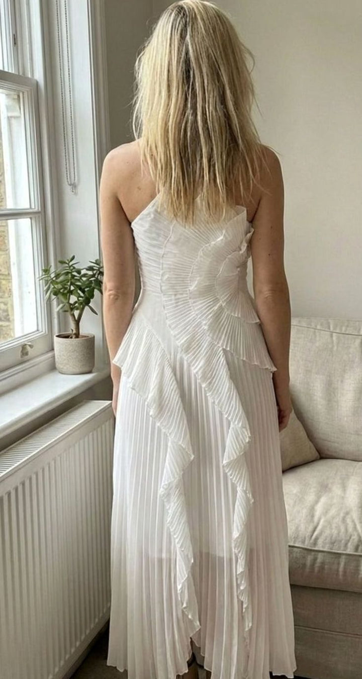 Charlotte | Women's Pleated Maxi Dress with Ruffles Halter Maxi