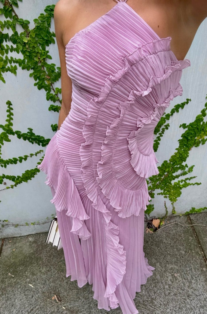 Charlotte | Women's Pleated Maxi Dress with Ruffles Halter Maxi