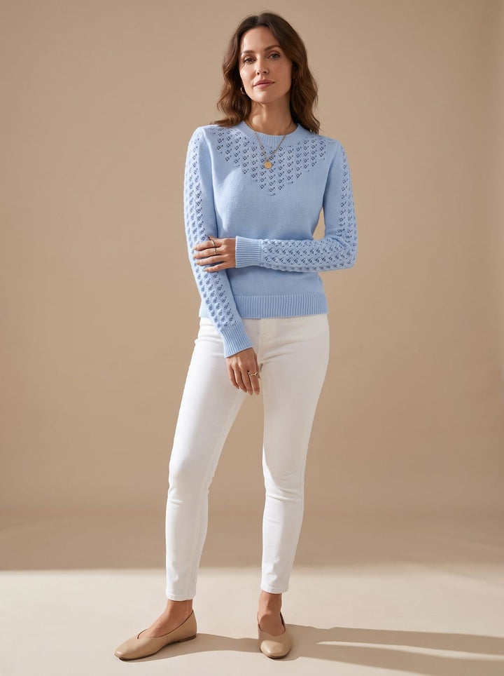 Annika Women's Pointelle Knit Crew Neck Long Sleeve Sweater - Elena Harper