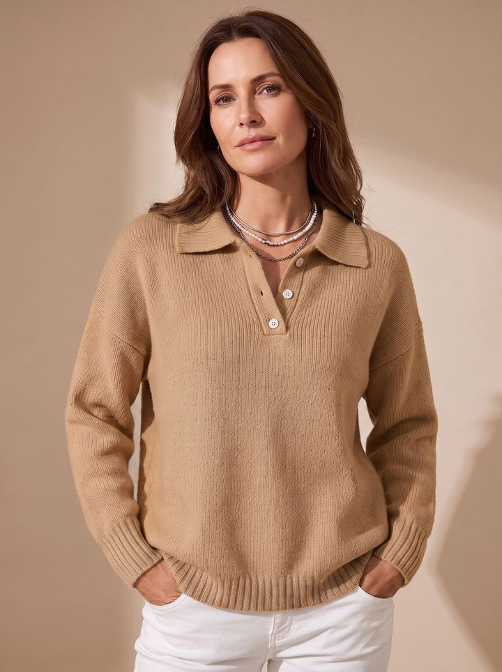 Greta | Women's Long Sleeve Polo Sweater with Button Placket