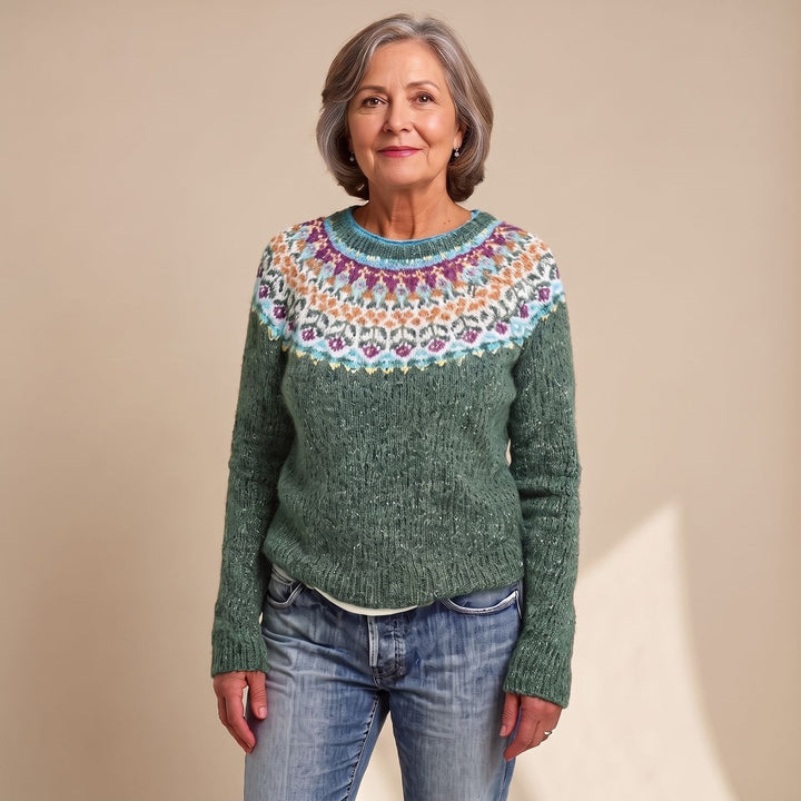 Sophie | Women's Sweater with Icelandic Floral Pattern and Round Neck
