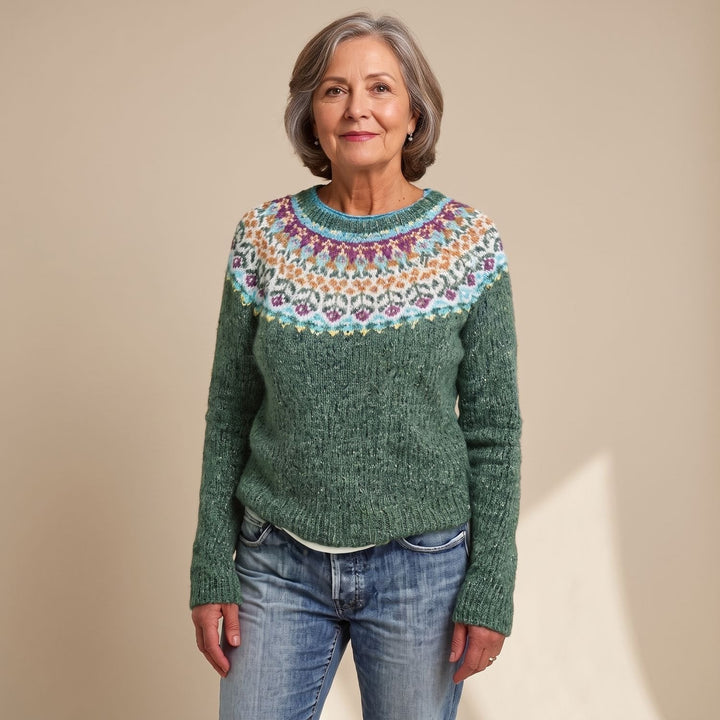 Sophie | Women's Sweater with Icelandic Floral Pattern and Round Neck