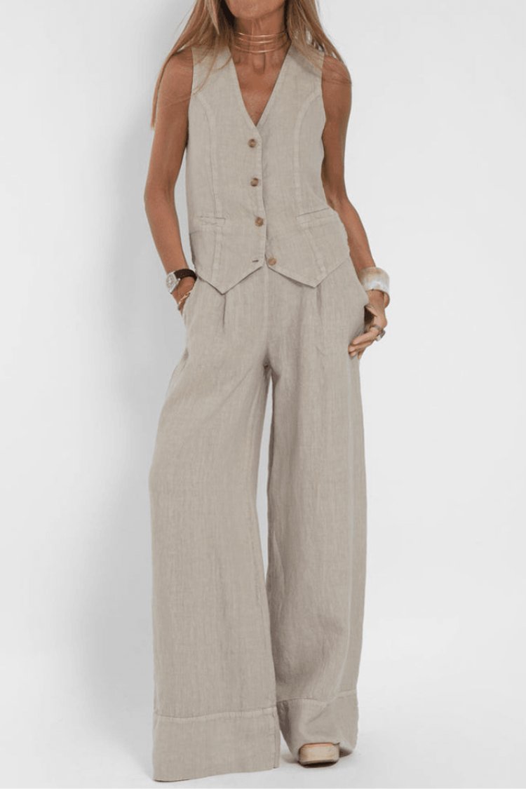 Charlotte | Women's Sleeveless Loose-Fitting Two-Piece Set Vest Pants