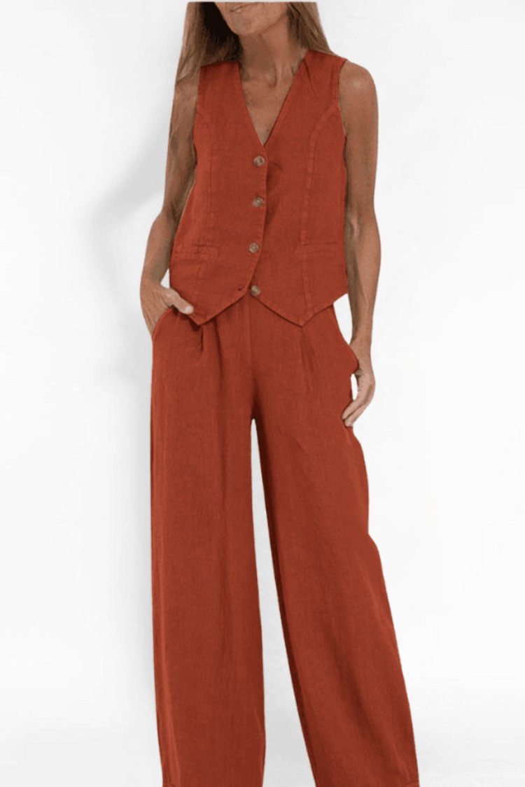 Charlotte | Women's Sleeveless Loose-Fitting Two-Piece Set Vest Pants