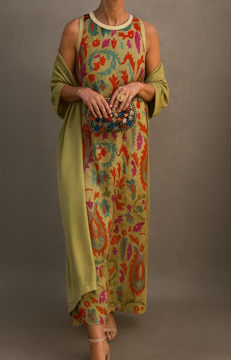 Annika | Women's Sleeveless Floral Maxi Dress with Coat Set