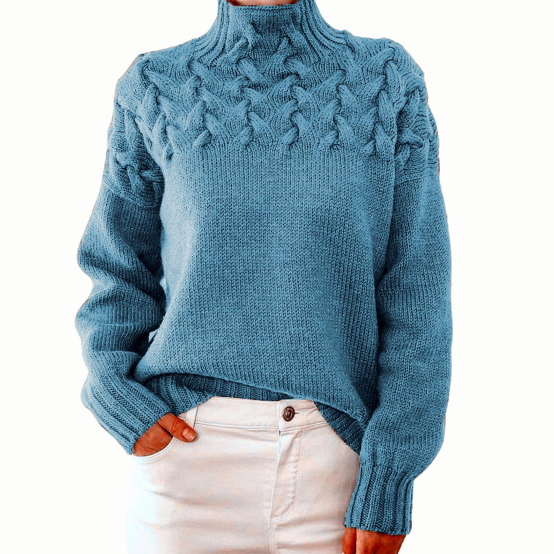 Amelie | Women's Oversized Turtleneck Knit Sweater with Cable Knit Pattern