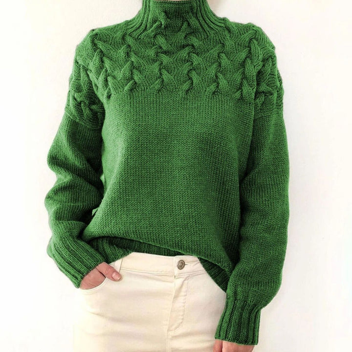 Amelie | Women's Oversized Turtleneck Knit Sweater with Cable Knit Pattern
