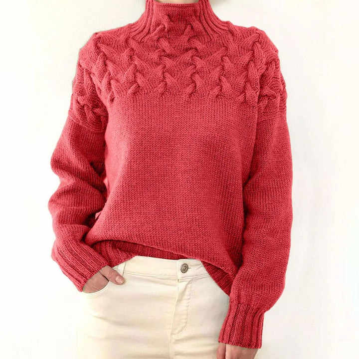 Amelie | Women's Oversized Turtleneck Knit Sweater with Cable Knit Pattern