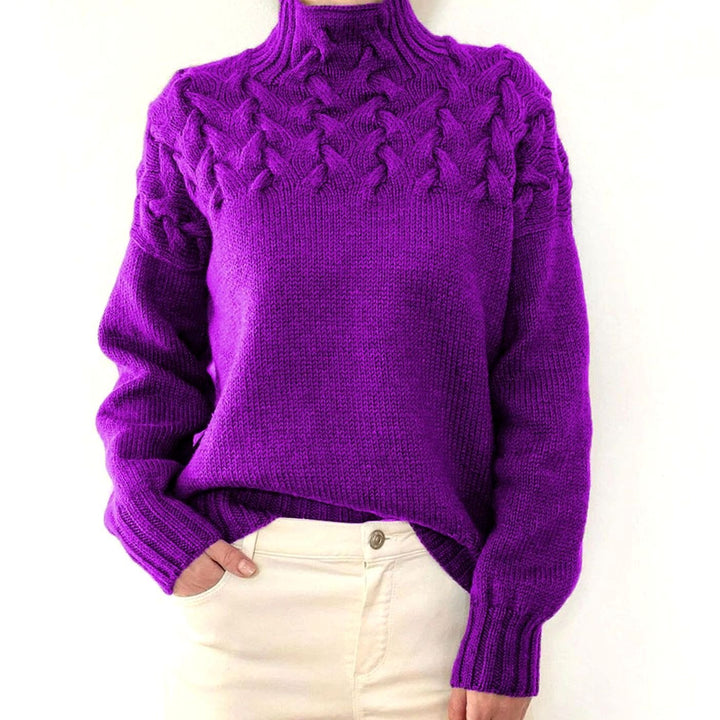 Amelie | Women's Oversized Turtleneck Knit Sweater with Cable Knit Pattern