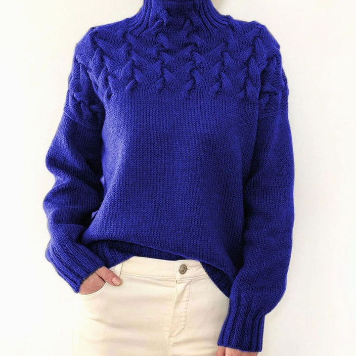 Amelie | Women's Oversized Turtleneck Knit Sweater with Cable Knit Pattern