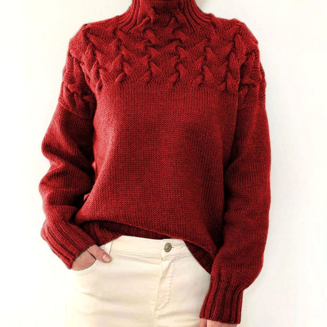 Amelie | Women's Oversized Turtleneck Knit Sweater with Cable Knit Pattern