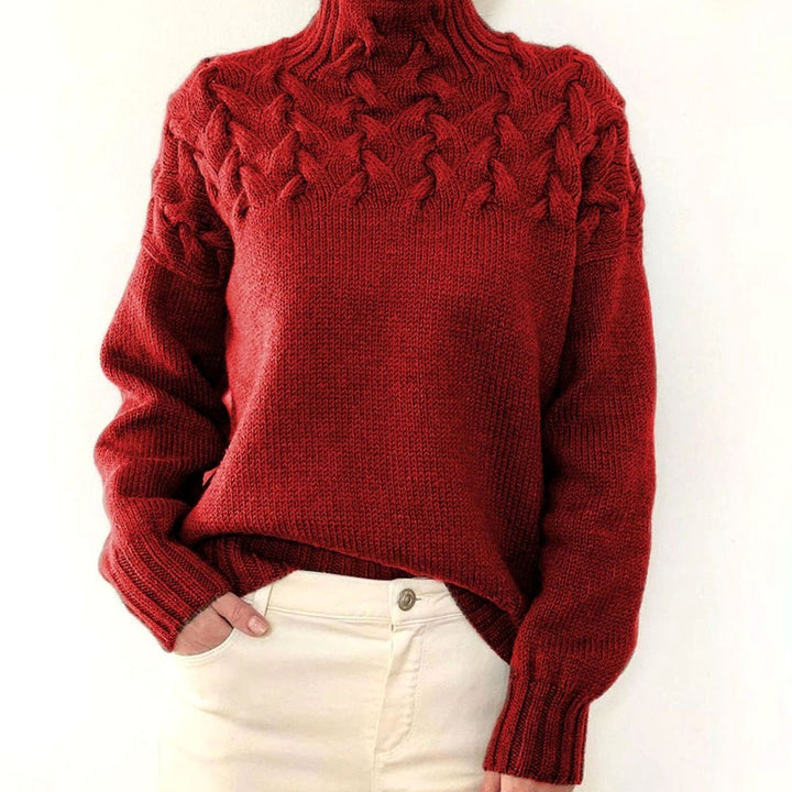 Amelie | Women's Oversized Turtleneck Knit Sweater with Cable Knit Pattern