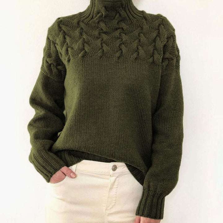 Amelie | Women's Oversized Turtleneck Knit Sweater with Cable Knit Pattern
