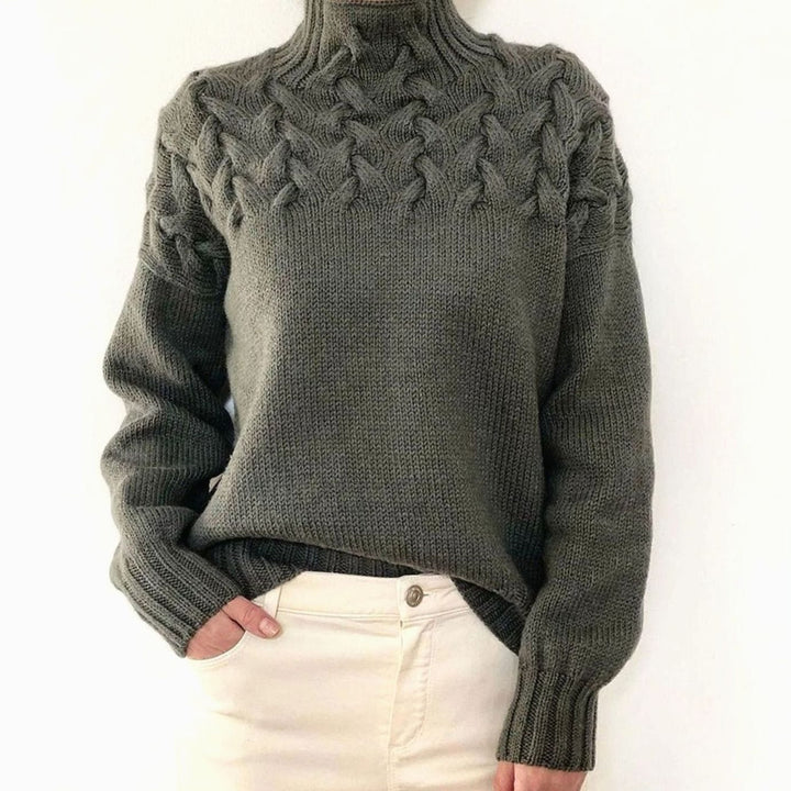 Amelie | Women's Oversized Turtleneck Knit Sweater with Cable Knit Pattern