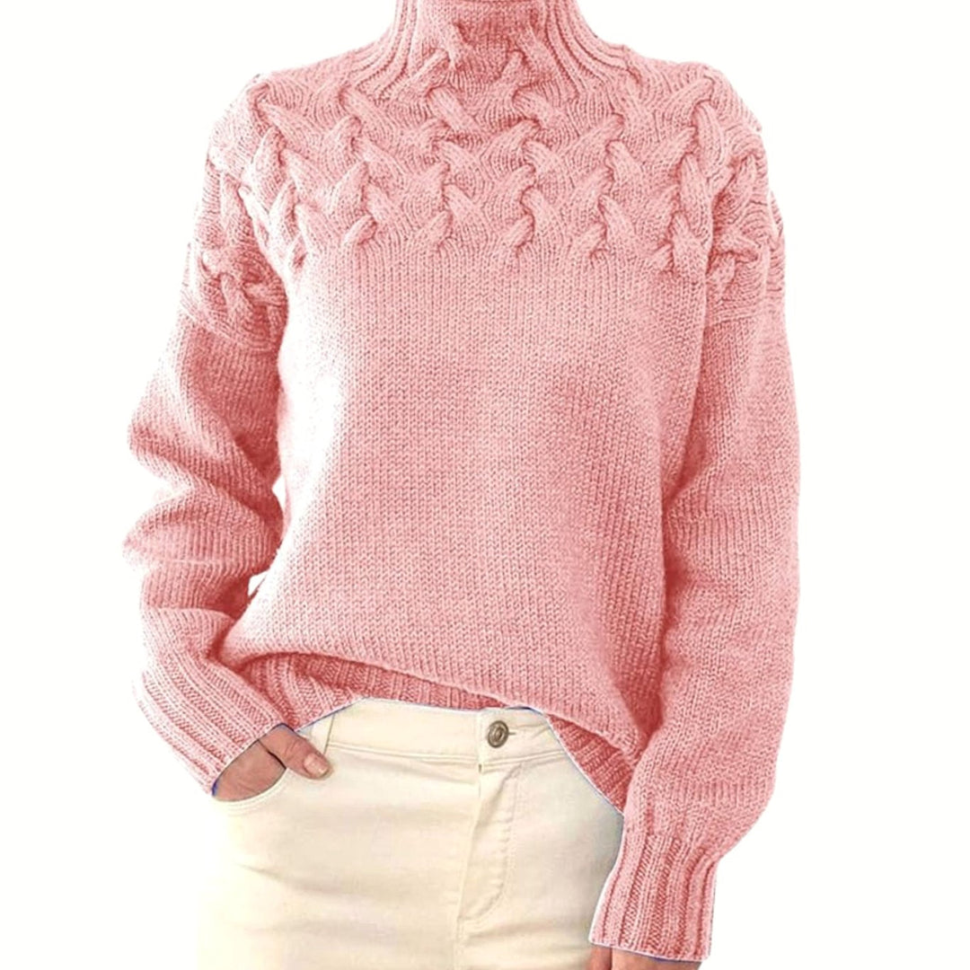 Amelie | Women's Oversized Turtleneck Knit Sweater with Cable Knit Pattern