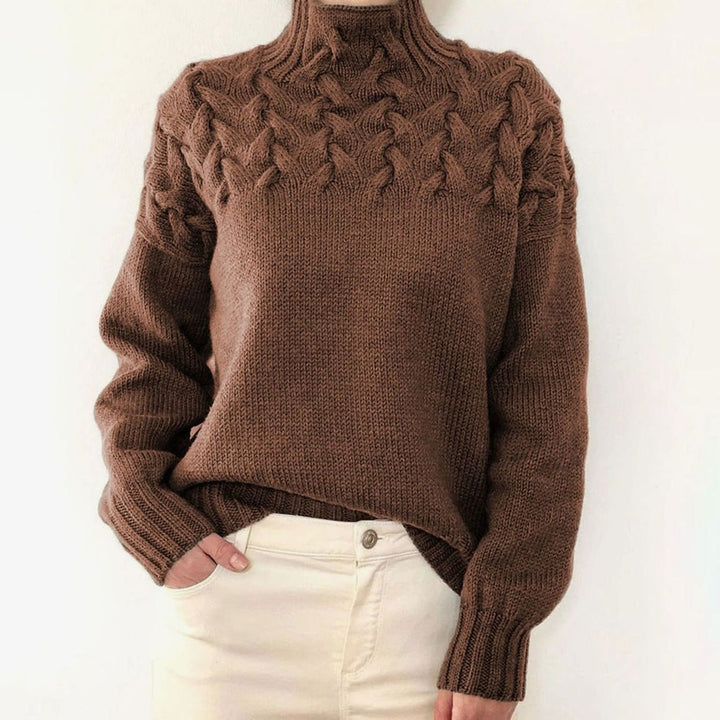 Amelie | Women's Oversized Turtleneck Knit Sweater with Cable Knit Pattern