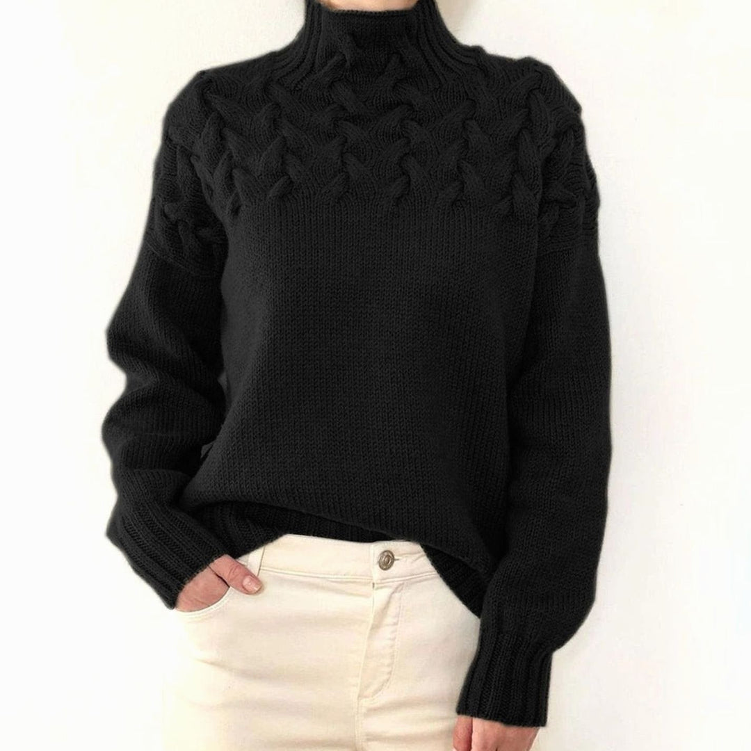 Amelie | Women's Oversized Turtleneck Knit Sweater with Cable Knit Pattern