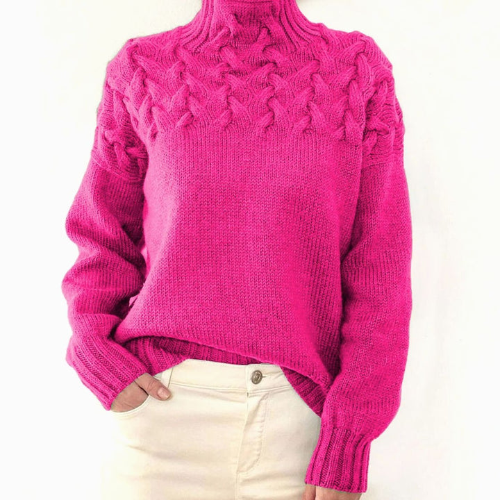 Amelie | Women's Oversized Turtleneck Knit Sweater with Cable Knit Pattern