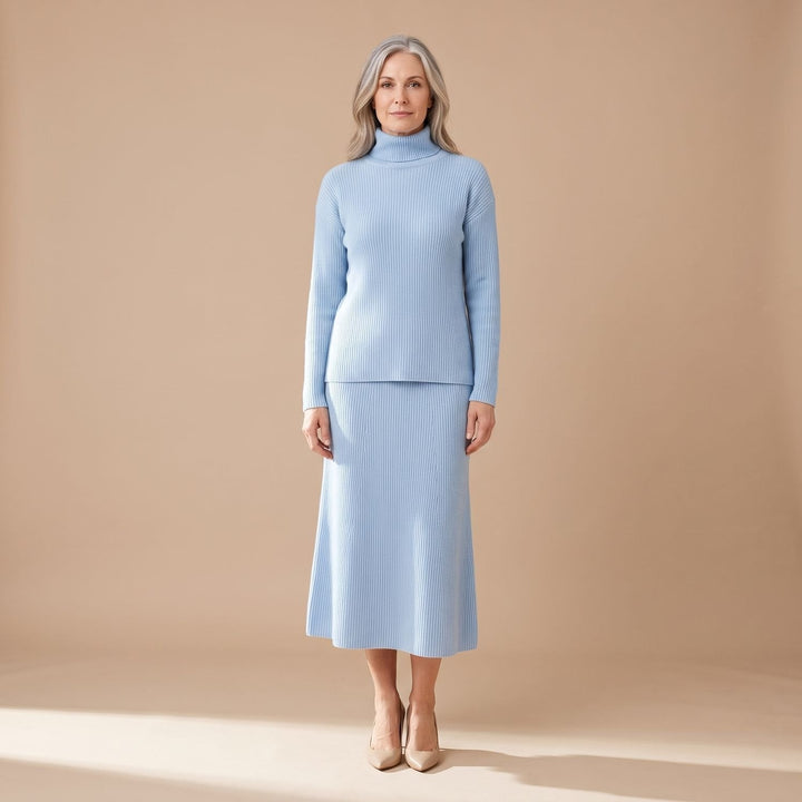 Charlotte Women's Turtleneck Sweater Knit Two-Piece with Midi Pencil Skirt, view 2 - Elena Harper
